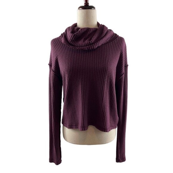 Free People We the Free Wildcat Waffle Knit Cropped Thermal Purple XS Boho - Picture 1 of 9